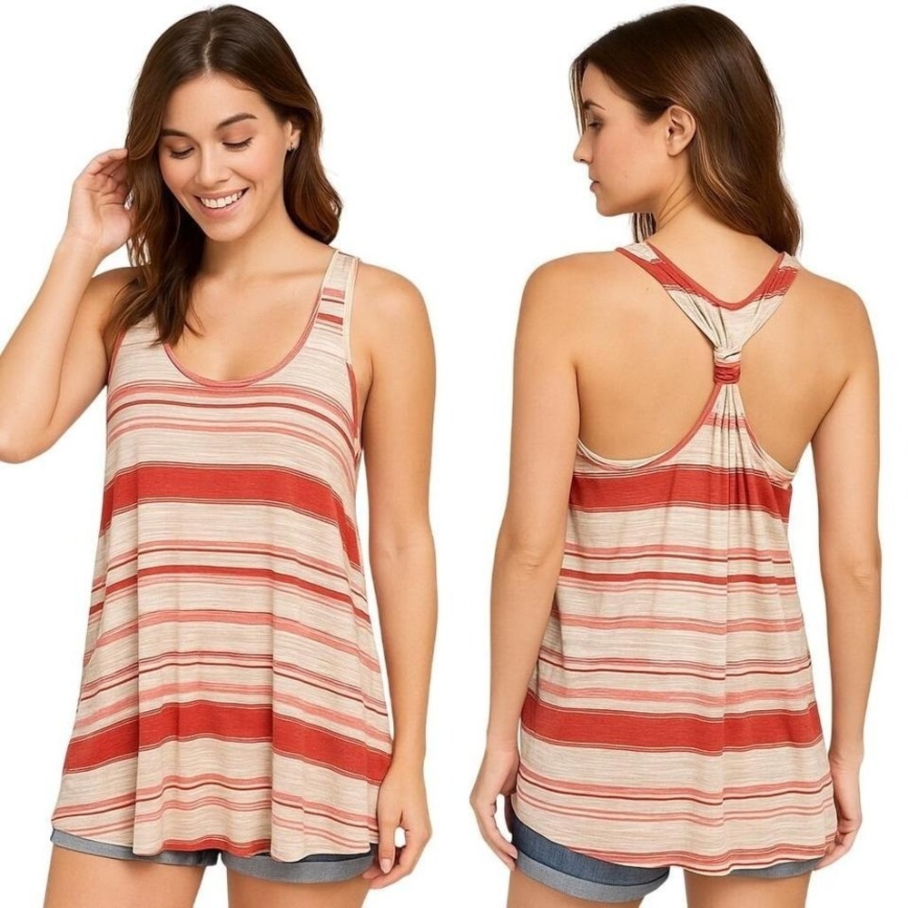 Gap Striped Racerback Tank Top Women Large Red White New Twisted Back Slub Knit
